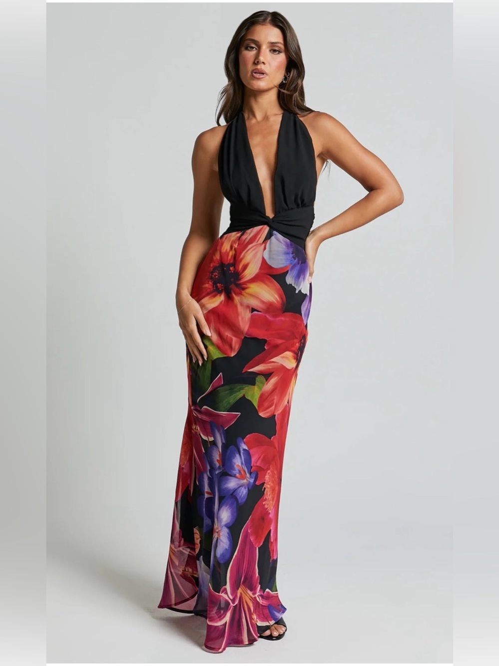 NWT RUNAWAY the label Maeve Black Halter Maxi Dress with Open Back US size 8
